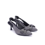 Rhinestone Bow Slingback Kitten Heels - Grey