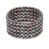 Bracelet 5 Rows of Real Freshwater Pearls 4 mm - Black "Tahitian Style" - Longueur 18 cm
