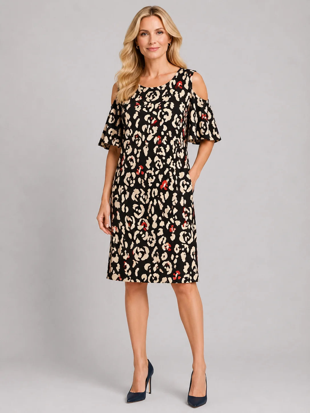 Worship Women's Cut out Shoulder Dress - Black Print