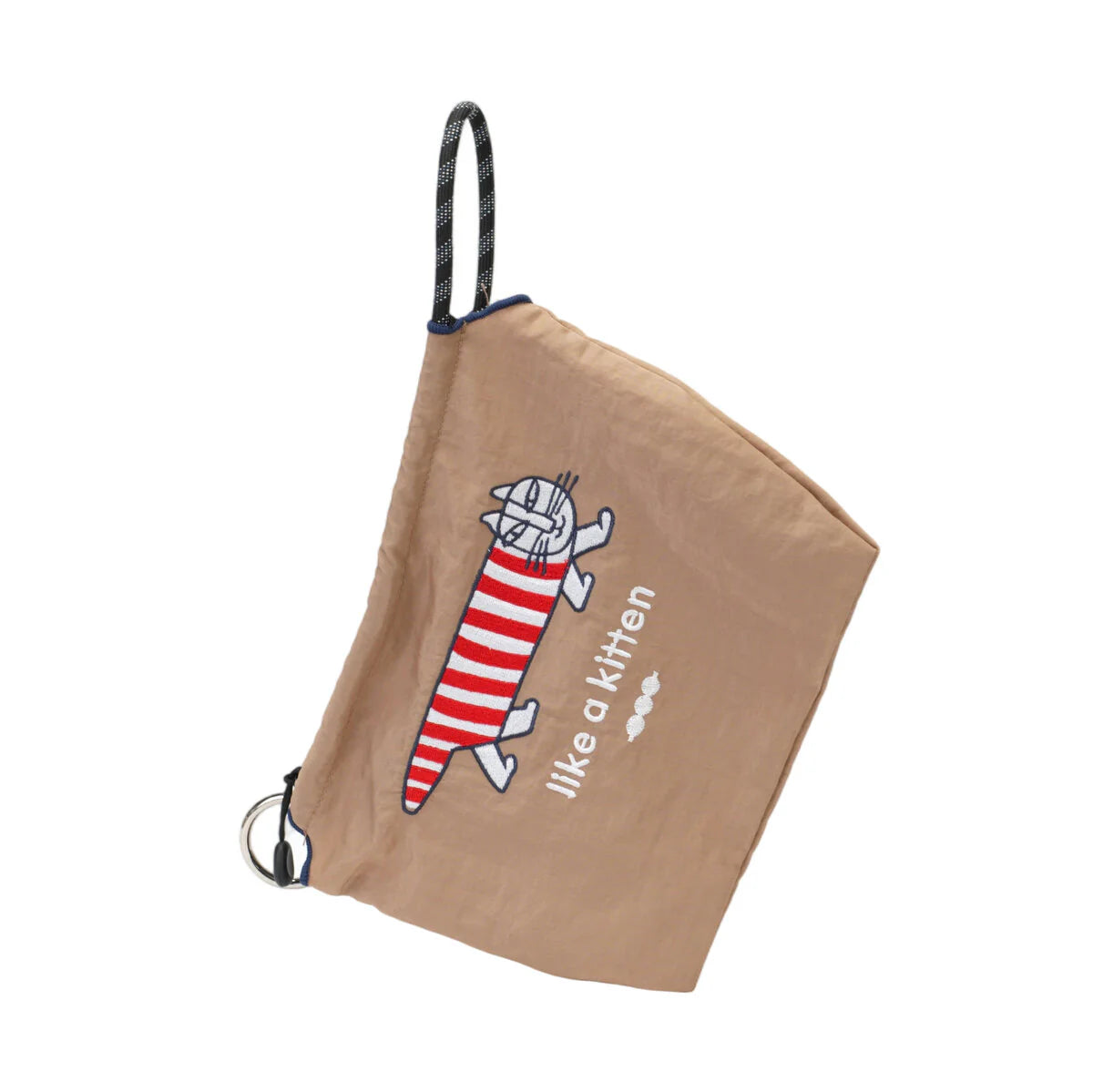 BAMEI Recycled Nylon Mini Crossbody Bag with Cat Print & Braided Rope Strap - Mocha