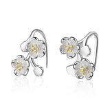 Double Silver Dahlia Flowers Dangle Earrings