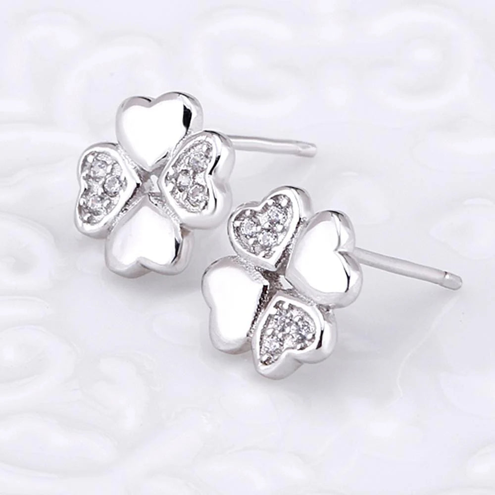Solid 925 Sterling Silver Heart Petals Studs Earrings