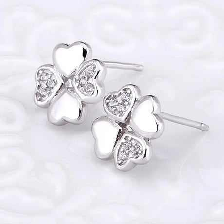 Solid 925 Sterling Silver Heart Petals Studs Earrings