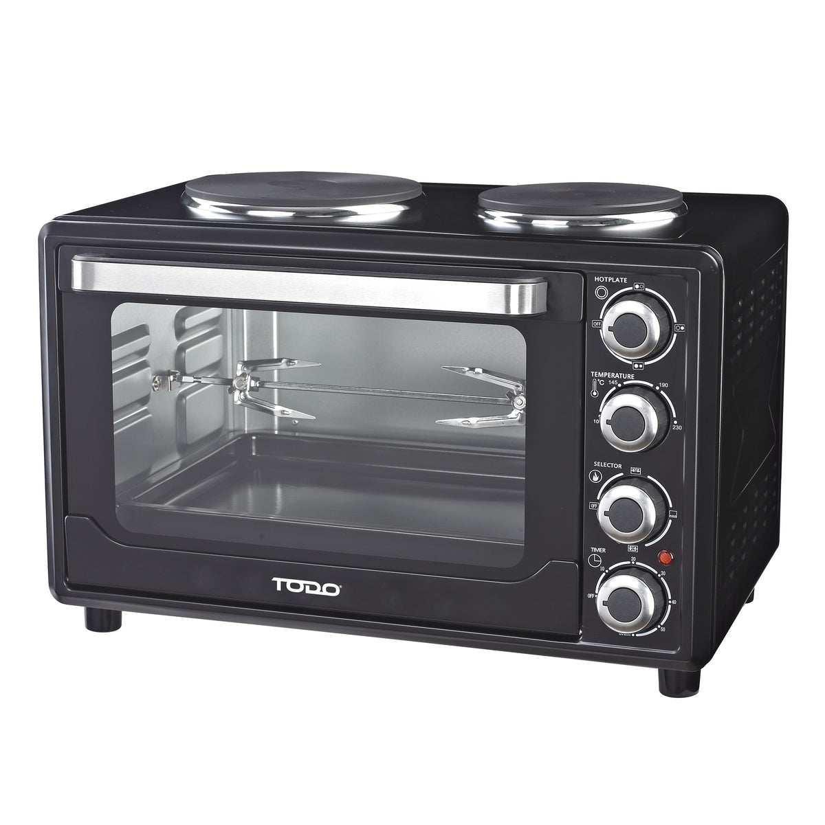 TODO 30L Benchtop Electric Oven Twin Hot Plates Rotisserie Two Hotplate 10A Amp
