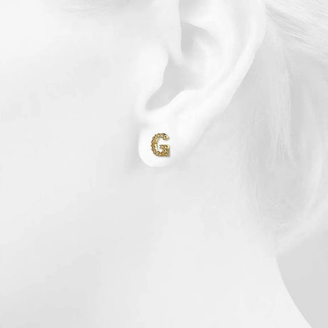 Solid 925 Sterling Silver Glamour Alphabet Letter Earrings Gold