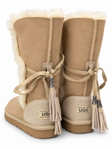 Australian Leather Ugg Long Boho Tassel Tie Sheep Skin - Natural - AU5