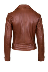 Womens Leather Jacket in Dark Tan with Zips