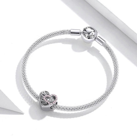 Solid 925 Sterling Silver Pinky Love CZ Charm