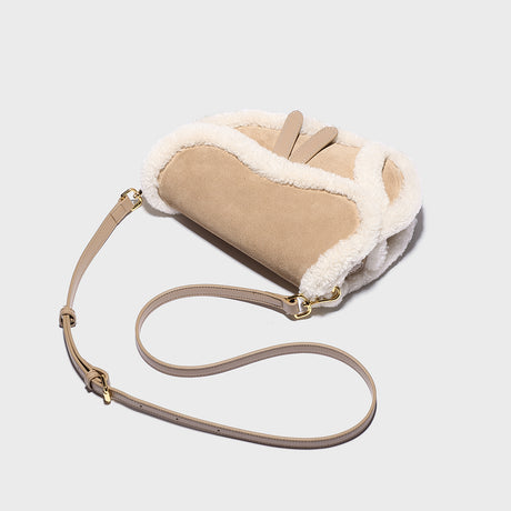 Beige Shearling Saddle Shoulder Bag - Beige