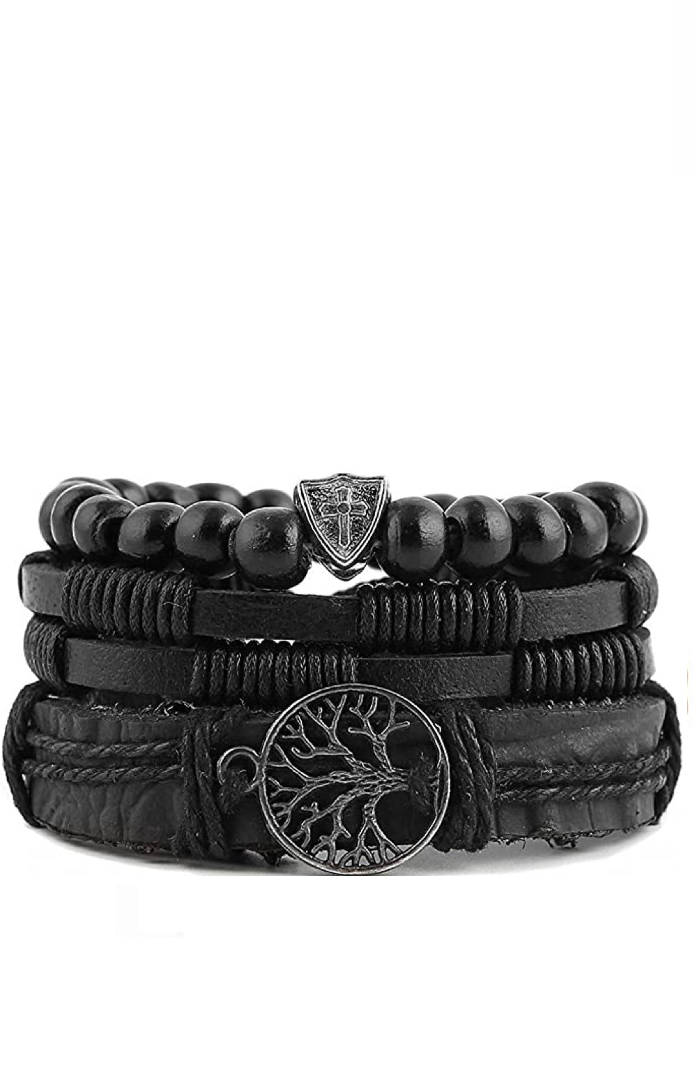 Stephen Oliver Black Leather Tree Bracelet Set