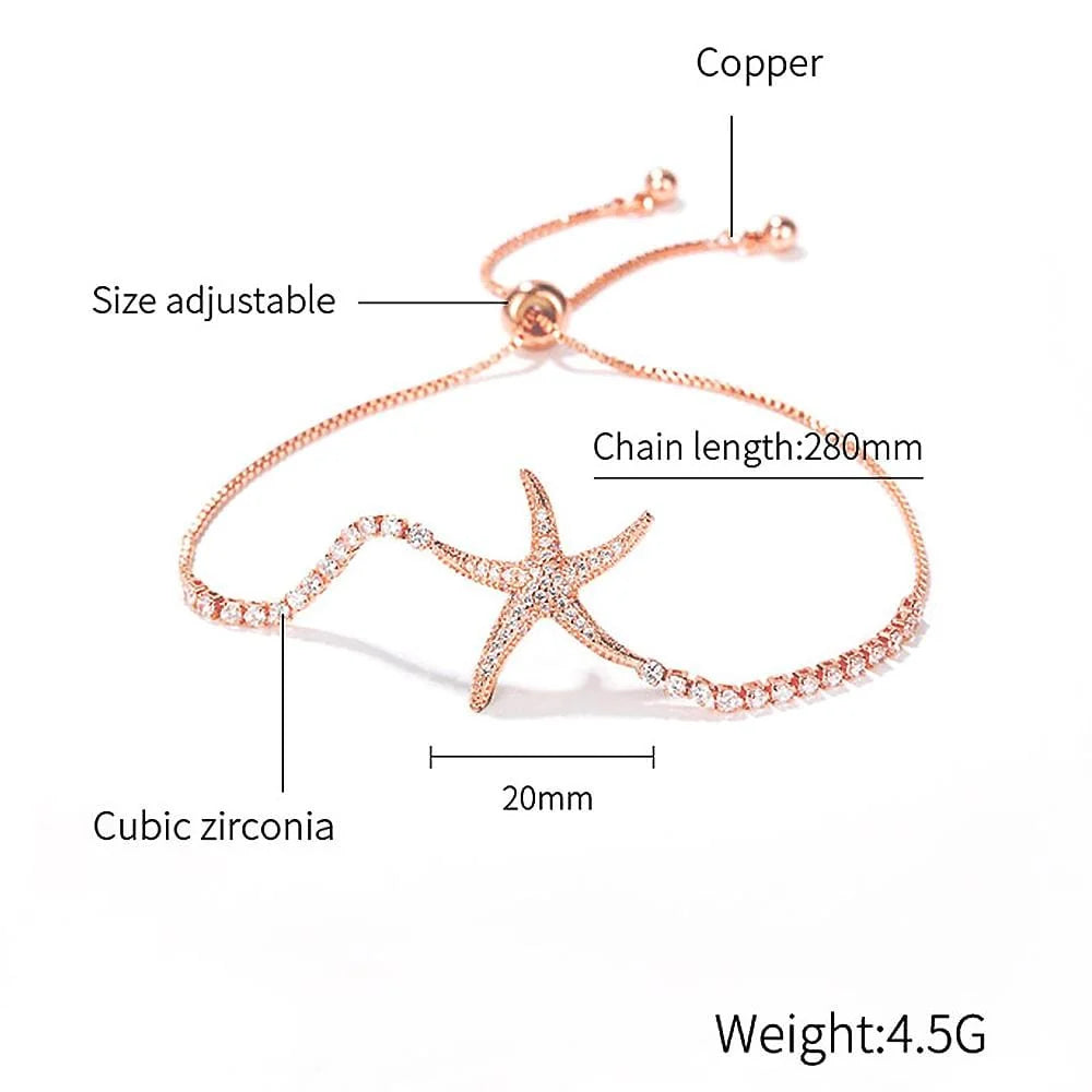 Bullion Gold Starfish Slider Bracelet with Simulated Diamond in Rose Gold Layered Steel Jewellery