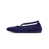 Rhinestone Cross Strap Knit Ballet Flats - Navy