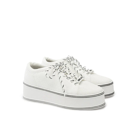Dual Lace Platform Knit Sneakers - White