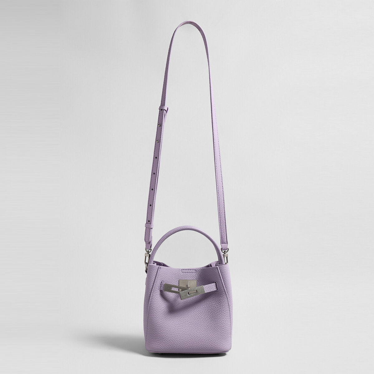 Pebbled Leather Mini Bucket Tote - Lilac