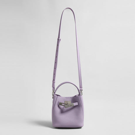 Pebbled Leather Mini Bucket Tote - Lilac