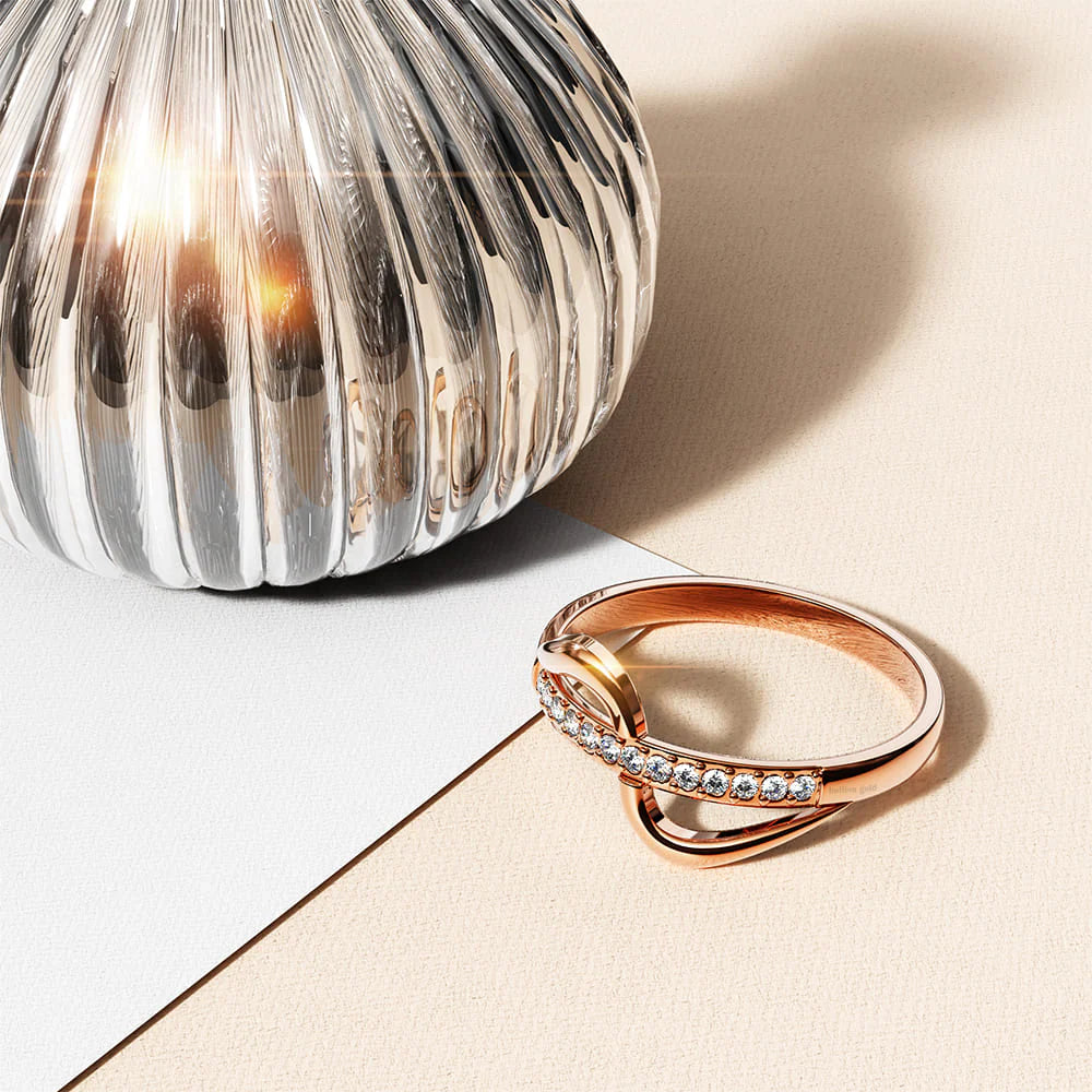 Bullion Gold Catherine Zircon Studded Ring In Rose Gold