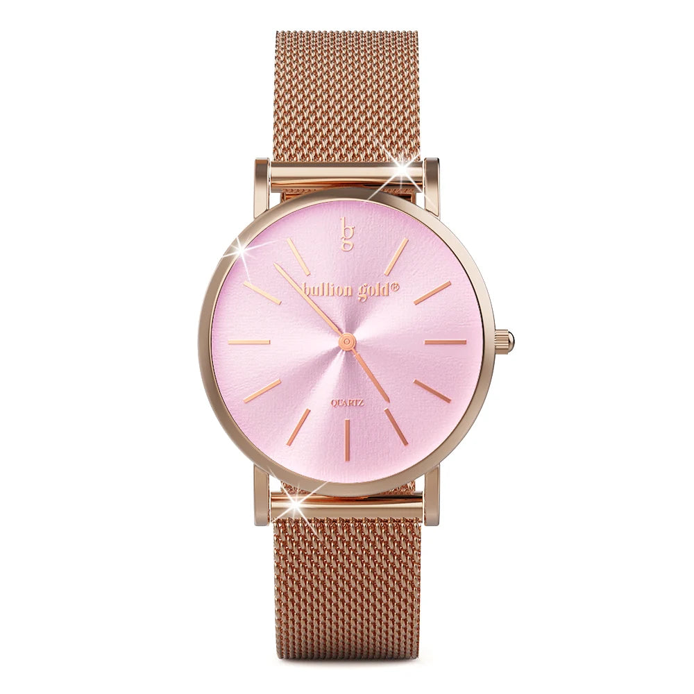 Boxed Rose Shell-pink Watch & Bracelet Set In Rose Gold
