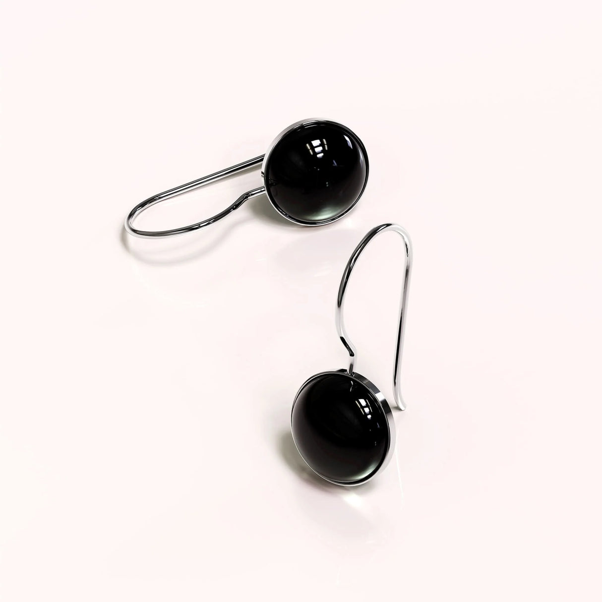 Solid 925 Sterling Silver Black Onyx Earrings Round Cabochon