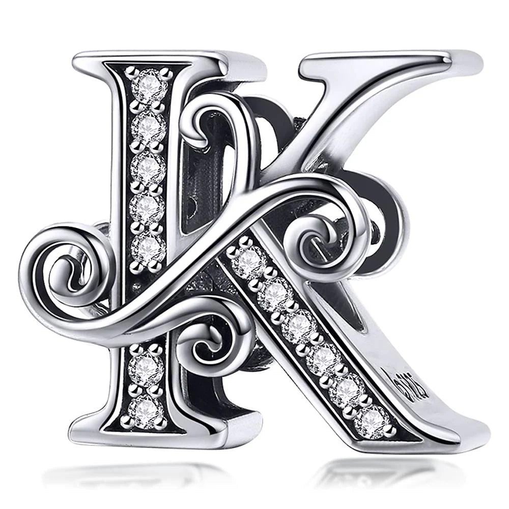Solid 925 Sterling Silver Vintage Inspired Antique Alphabet Charm