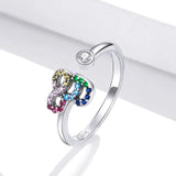Adjustable Solid 925 Sterling Silver Colourful Rainbow Alphabet Letter Ring