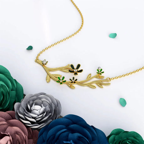 Boxed Petalia Olive Green Stud Earrings and Olive Necklace Featured SWAROVSKI® Crystals in Gold