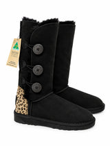 Australian Leather Ugg Button Cheetah Uggs - Black - AU5