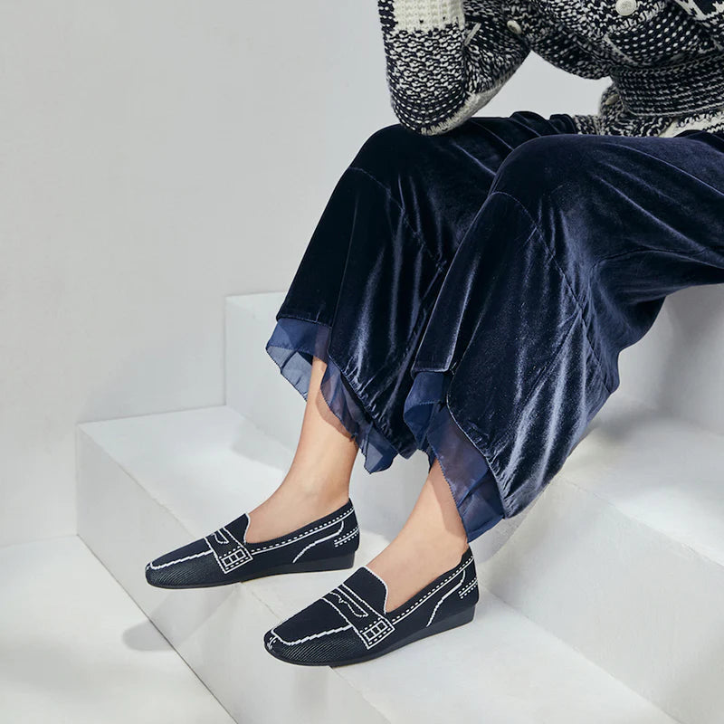 Comfortable Slip On Square Toe Loafers - Navy