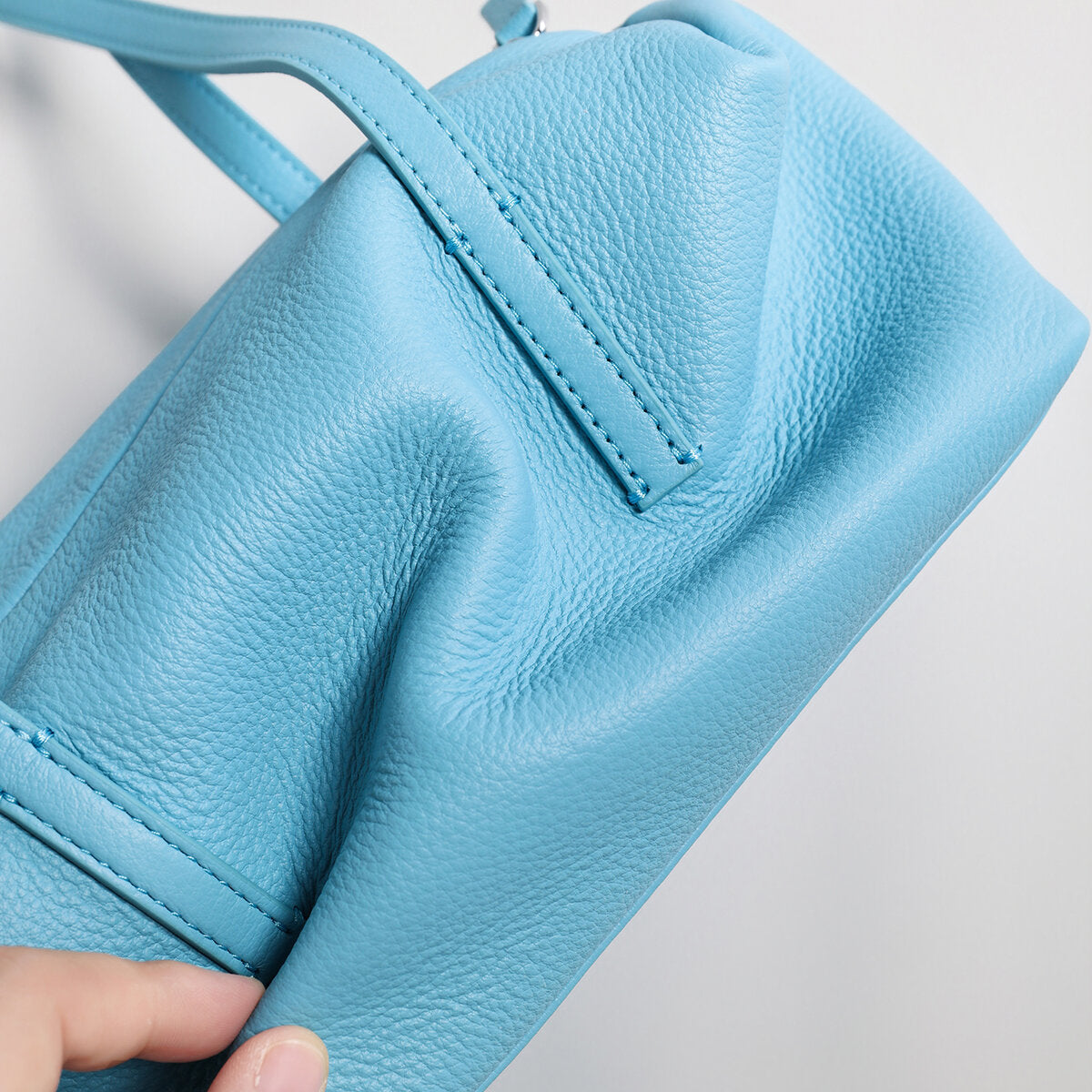Soft Pebbled Leather Rectangular Shoulder Bag - Blue