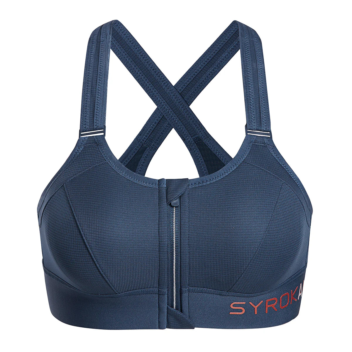Zip Front Large Padded High Impact Sports Bra - Navy