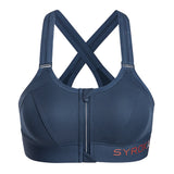 Zip Front Large Padded High Impact Sports Bra - Navy