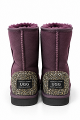 Australian Leather Ugg Swarovski Elements Short Crystal Heel - Plum - AU8