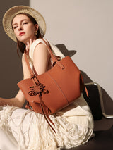 Valencia Knot Leather Tote Bag - Brown