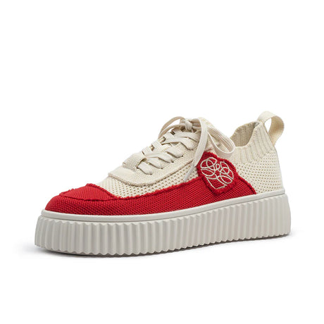 Chunky Platform Knit Sneakers - Red