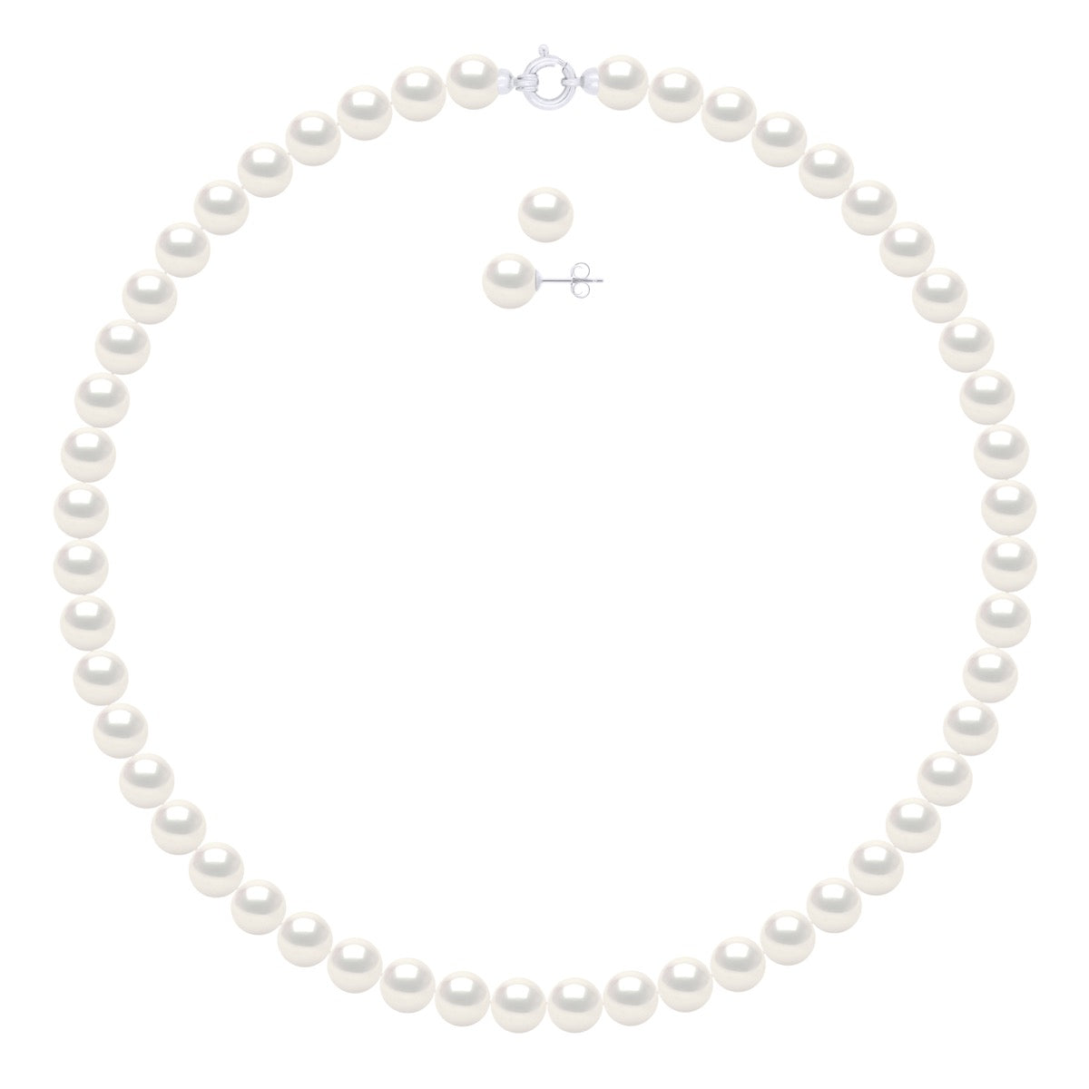 Set Necklace + Earrings - Natural Pearl White Is Made Up of A Row of Pearl - Length Necklace 42 cm