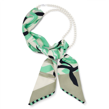 Green Scarf and Cultured Pearl Strand Set