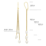 Earrings 2 X3 Real Cultured Freshwater Pearls Baroque 6-7 mm - Natural White - Longueur 18 cm