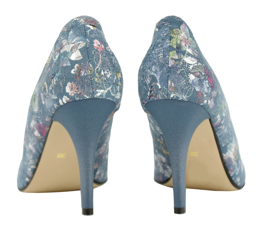 Bosccolo Womens High Heels - Flowers On Blue