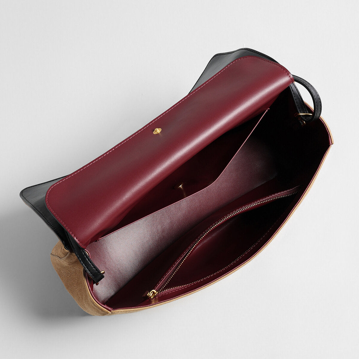 Quilted Suede Box Flap Bag - Camel