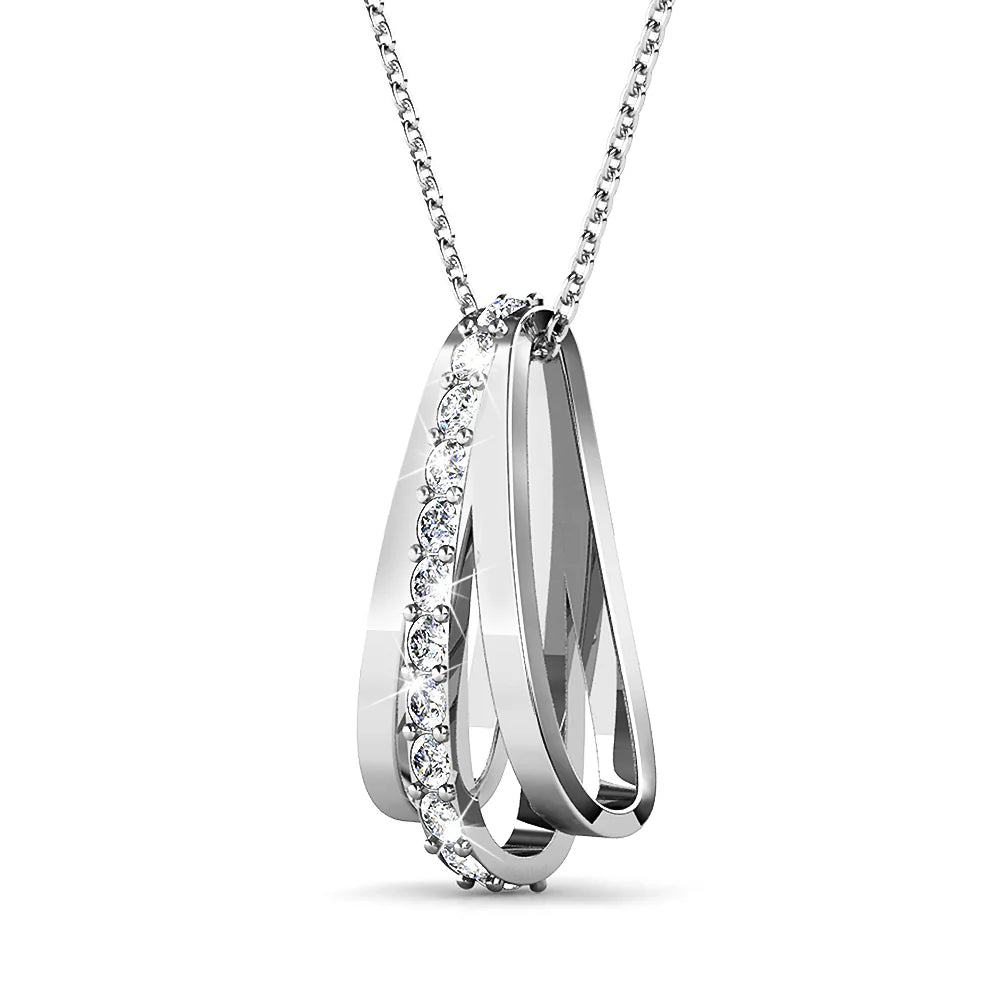 Krystal Couture Sparkly Triple Round Necklace in White Gold Adorned with Swarovski Crystals