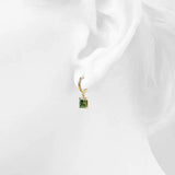 Bullion Gold Faye Emerald Green Rectangular Drop Pendant Hoop Earrings