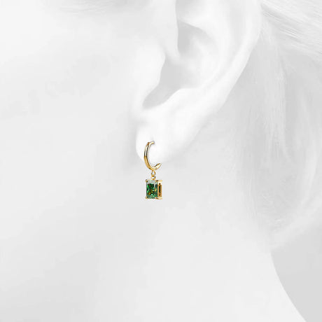 Bullion Gold Faye Emerald Green Rectangular Drop Pendant Hoop Earrings