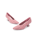 Houndstooth Block Heel Pumps - Pink