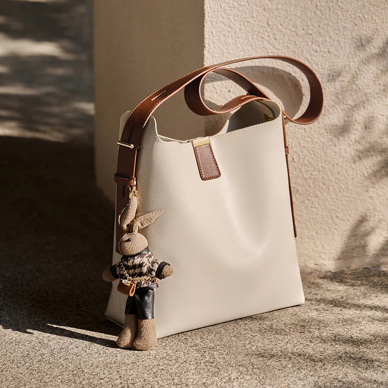Nalandu Natalia Rabbit Charm Leather Work Tote Bag - Ivory
