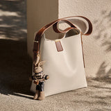 Nalandu Natalia Rabbit Charm Leather Work Tote Bag - Ivory