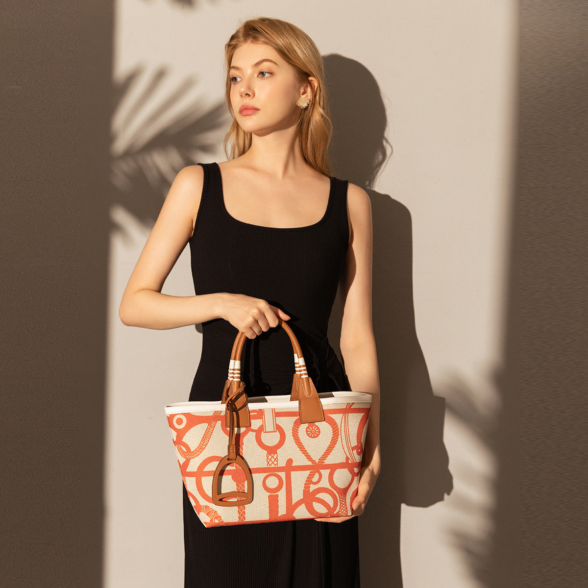 Colorful Abstract Top Handle Bag - Orange