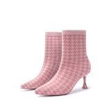 Pointed Toe Stiletto Heel Stretch Ankle Boots - Pink