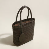 Siena Handwoven Calf Leather Basket Tote - Chocolate