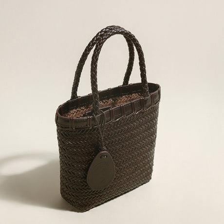 Siena Handwoven Calf Leather Basket Tote - Chocolate