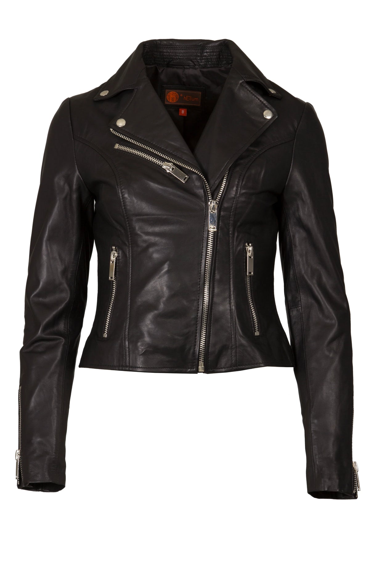 Womens Leather Jacket in Black with Zips