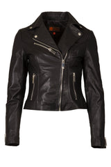 Womens Leather Jacket in Black with Zips